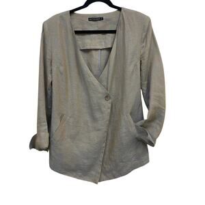 Matthildur Womens Hemp Greige Single Button Blazer Jacket Size 1, Lagenlook